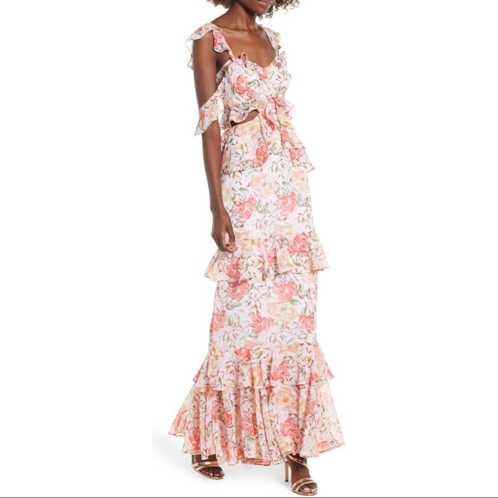 WAYF Milan Cut Out Ruffle Maxi Dress